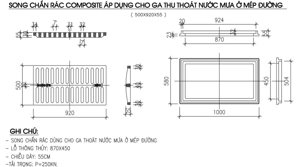 Song chắn rác composite áp dụng cho ga thu thoát nước mưa